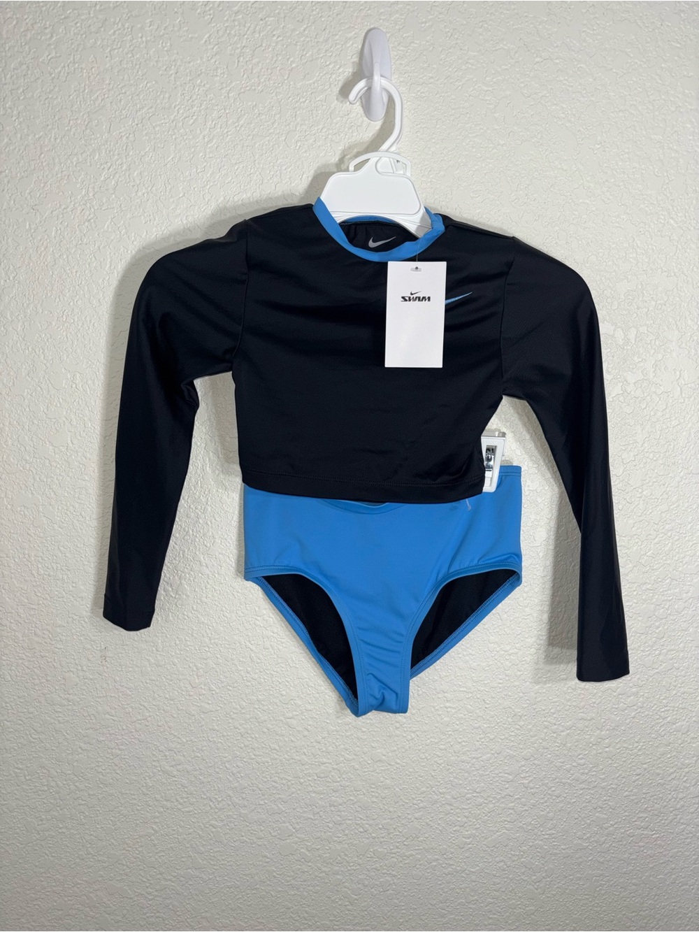 NWT Nike Kids Long Sleeve Rash Guard Swim Set - Black & Blue